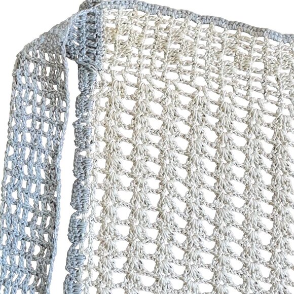 Vintage Hand-Crocheted Crochet Half Apron Blue & White Chevron Pattern - Picture 3 of 11